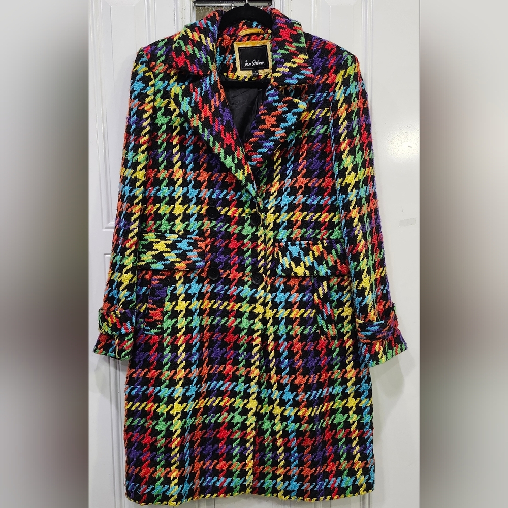 Sam Edelman Women's Double-Breasted Plaid Colorful Houndstooth Coat Size 8 - Picture 2 of 9